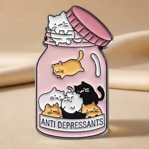 Jar Full of Kitty Cats as “Antidepressants” Enamel Lapel Pin Brooch (BRAND-NEW!)